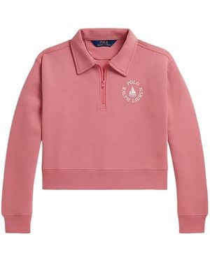 Polo Ralph Lauren Logo-Print Quarter-Zip Sweater - Pink