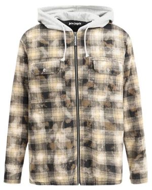 Palm Angels Checked Zip-Up Hooded Jacket - Grey