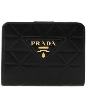 Prada Triangle Logo Plaque Bi-Fold Wallet - Black