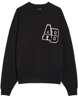 Anine Bing Miles Appliquéd Cotton Sweatshirt - Black