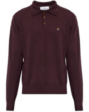Vivienne Westwood Long-Sleeved Knitted Polo Shirt - Purple