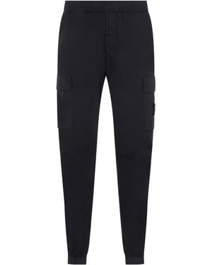 Stone Island Logo Patch Tapered Leg Trousers - Blue