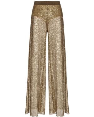 Pinko Sequinned Mesh Pants - Natural