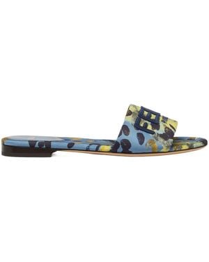 Fendi Logo-Embroidery Sandals - Blue
