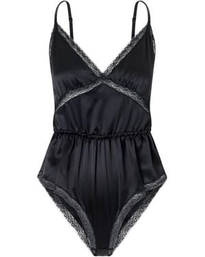 Dolce & Gabbana Lace-Trimmed Silk-Blend Satin Bodysuit - Black