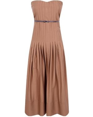 Semicouture Belted Pleated Dress - Brown