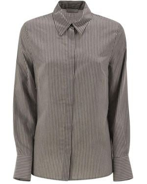 Peserico Vertical-Stripe Shirt - Gray