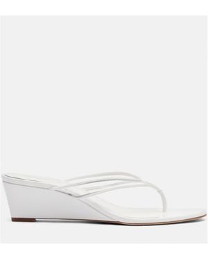 Veronica Beard Clea Leather-Trimmed Wedge Thong Sandals - White