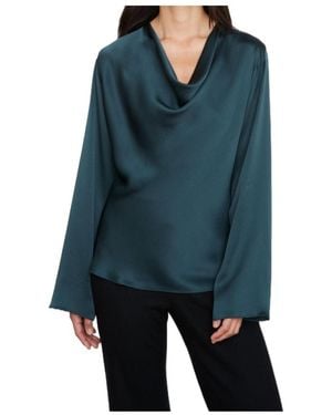 Vince Long-Sleeved Blouse With Pleated Neck - Blue