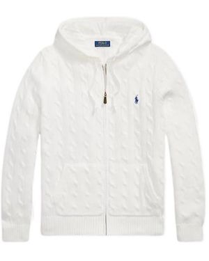 Polo Ralph Lauren Cable Knit Zip Hooded Jumper - White