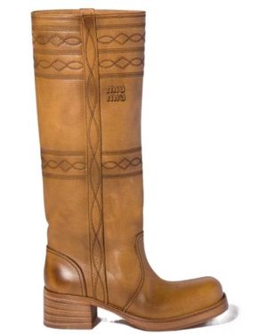 Miu Miu Round-Toe Boots - Brown