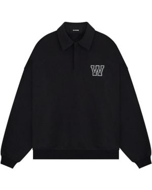 we11done Pearl Letter Logo Long-Sleeve Polo Shirt - Black