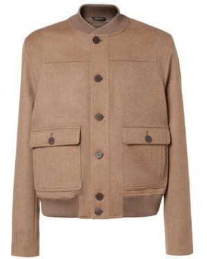 Fendi Long Sleeved Buttoned Bomber Jacket - Brown