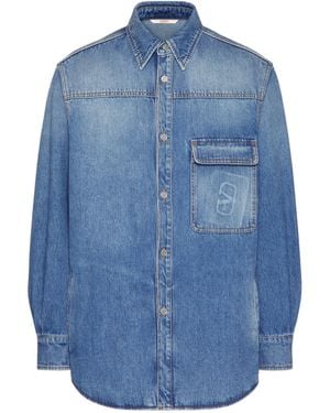 Valentino Buttoned Long-Sleeved Denim Shirt - Blue