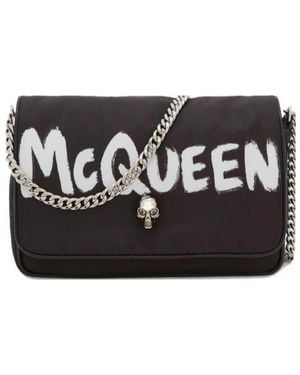 McQueen Logo-Graffiti-Print Crossbody Bag - Black