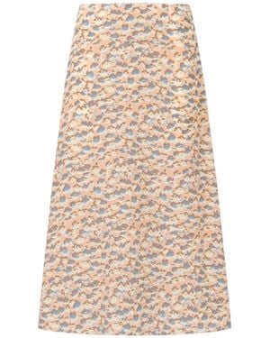 Marni Crêpe De Chine Fluid Skirt With Anemones Print - Natural