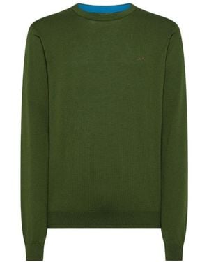 Sun 68 Elbow Patch Crew Knitted Jumper - Green