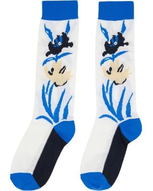 Marni Intarsia Flower Mid-Tube Socks - Blue
