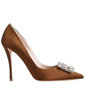 Roger Vivier Flower Strass Buckle Court Shoes - Brown
