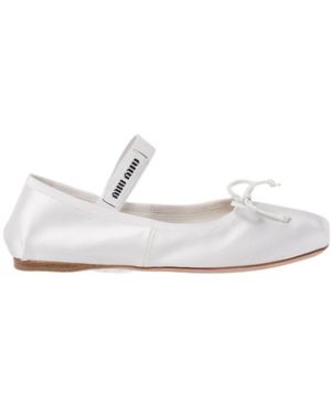 Miu Miu Bow-Detailed Slip-On Satin Ballerina Shoes - White