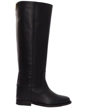 Via Roma 15 Logo Plaque Round Toe Boots - Black