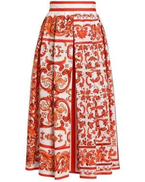 Dolce & Gabbana Maiolica Print Cotton Skirt - Red