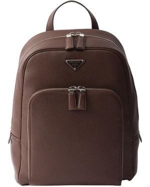 Prada Triangle-Logo Zipped Backpack - Brown