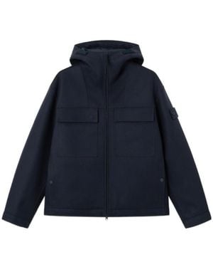 Stone Island Padded Hooded Jacket With Raw-Edge Construction - Blue