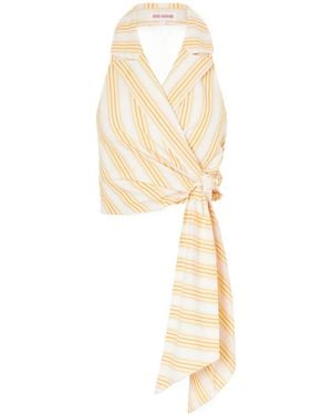 Rosie Assoulin Wrapped Up Tie-Detailed Striped Cotton Halterneck Blouse - White
