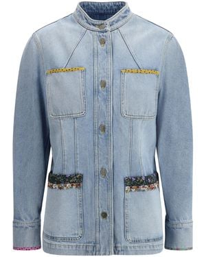 Valentino Button-Up Long-Sleeved Denim Jacket - Blue
