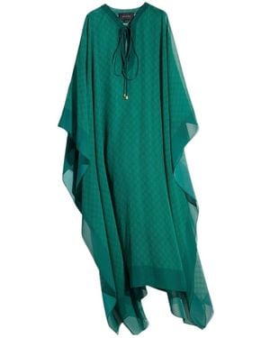 Gucci Gg Silk Georgette Cape Dress - Green