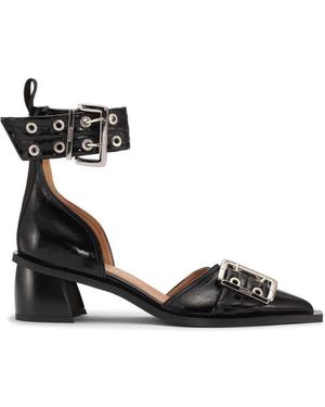 Ganni Leather Buckle Heeled Pumps - Black