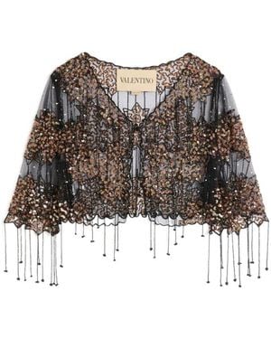 Valentino Embroidered Fringe Detail Casual Jacket - Brown
