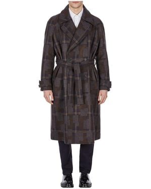 Emporio Armani Patterned Belted Trench Coat - Black