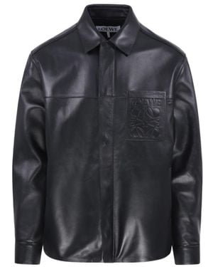 Loewe Logo-Embossed Leather Jacket - Black