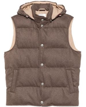 Eleventy Hooded Quilted Gilet - Brown
