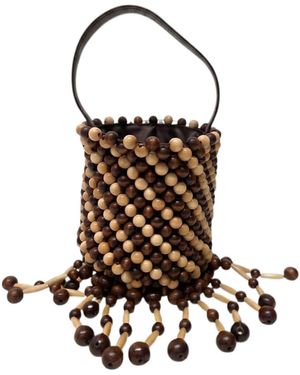Rabanne Wooden Bead Bucket Bag - White