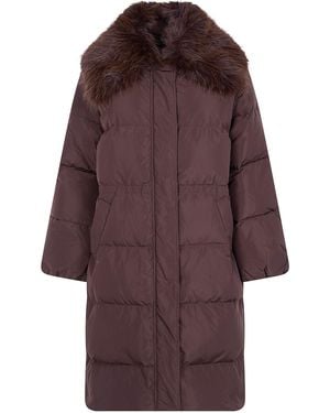 Twinset Quilted Padded Jacket With Fur Collar - Purple