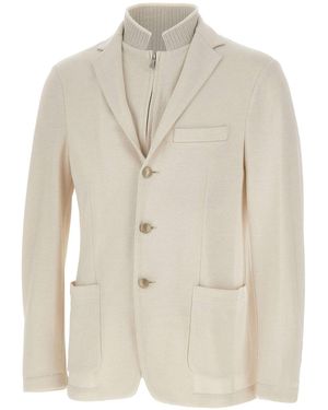Eleventy Detachable Bib Blazer - White