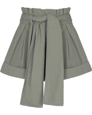 Balmain Pleated Belted High-Waist Shorts - Grey