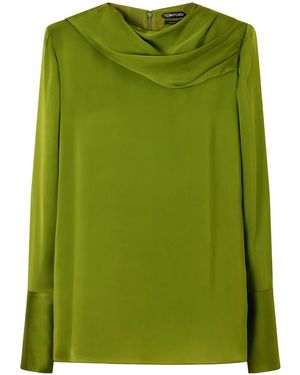 Tom Ford Draped Silk-Georgette Blouse - Green