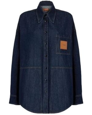 Missoni Logo-Patch Chest-Pocket Shirt - Blue