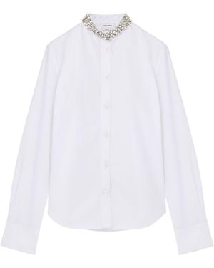 McQueen Long Sleeved Embellished-Neck Shirt - White