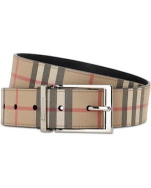 Burberry Logo Checkered Double-Sided Belt - White