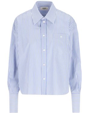 Celine Cropped Shirt Striped Cotton Poplin - Blue