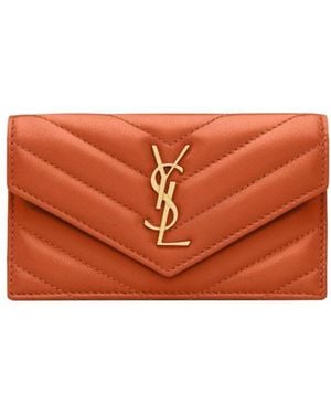 Saint Laurent Chevron Logo Wallet - Orange