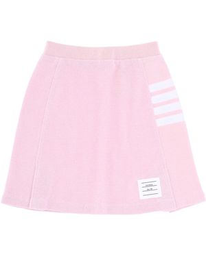 Thom Browne Textured Pique 4-Bar Pleated Mini Skirt - Pink