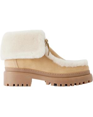 Yves Salomon Shearling-Trimmed Suede Ankle Boots - Natural
