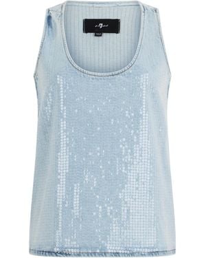 7 For All Mankind Sequinned Denim Tank Top - Blue