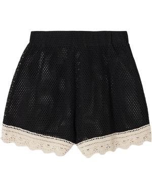 Sea Kendall Crochet-Trimmed Open-Knit Cotton Shorts - Black